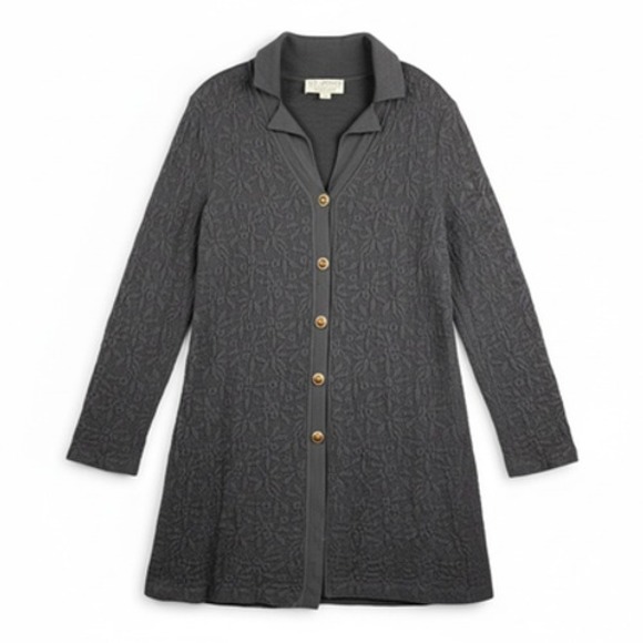 St John Collection Sweater Cardigan Women 12 Black Long Knit Button Front Jacket